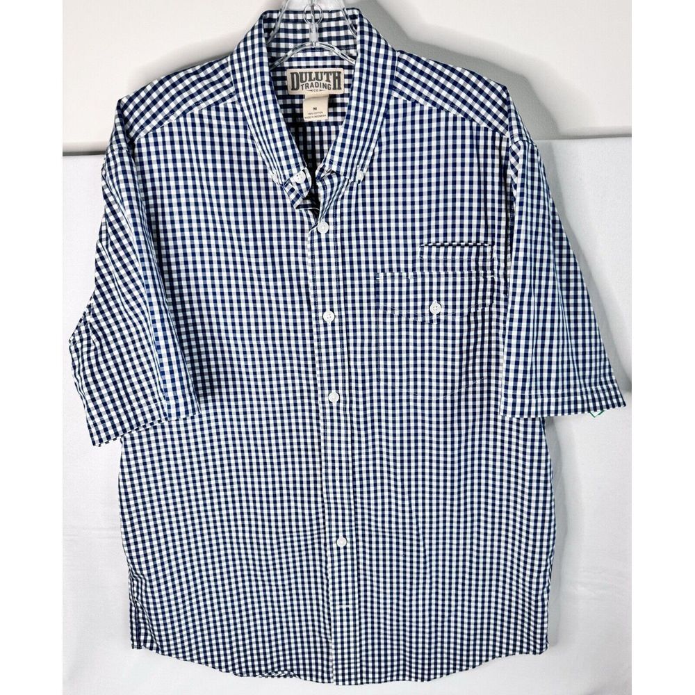 Duluth Trading Co‎ Mens M Grey Blue Plaid Short Sleeve Shirt - Picture 2 of 5